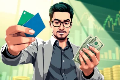 카드깡을 통해 현금을 융통하는 모습을 보여주는 전문가의 일러스트