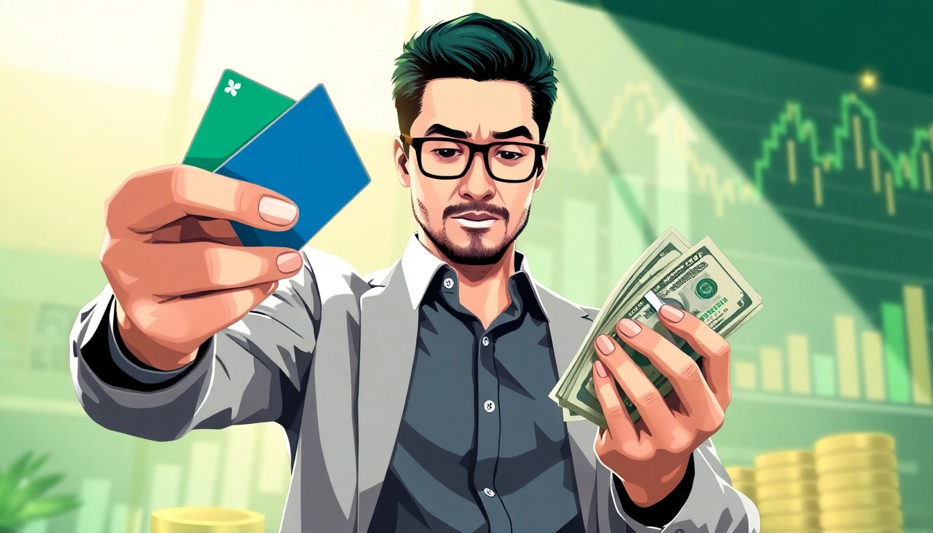 카드깡을 통해 현금을 융통하는 모습을 보여주는 전문가의 일러스트