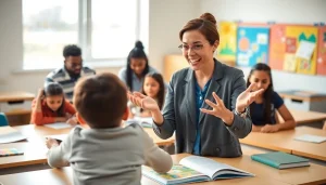 Engaging classroom scene promoting Education with diverse students and a professional educator.