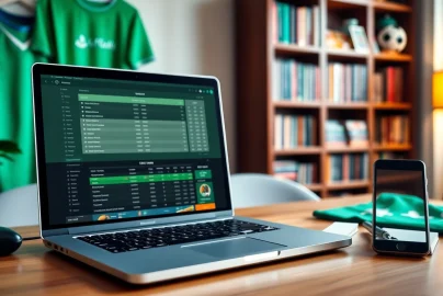 Explore various online sportsbooks India through a laptop and mobile device in a cozy betting setup.