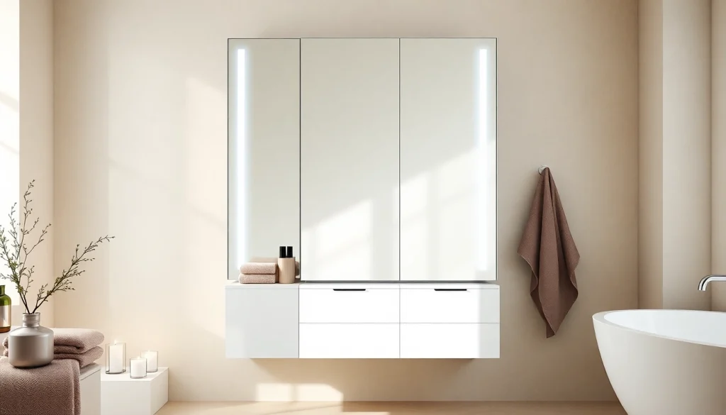 Stilvoller spiegelschrank led mit eleganten Details im modernen Badezimmer.