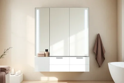 Stilvoller spiegelschrank led mit eleganten Details im modernen Badezimmer.