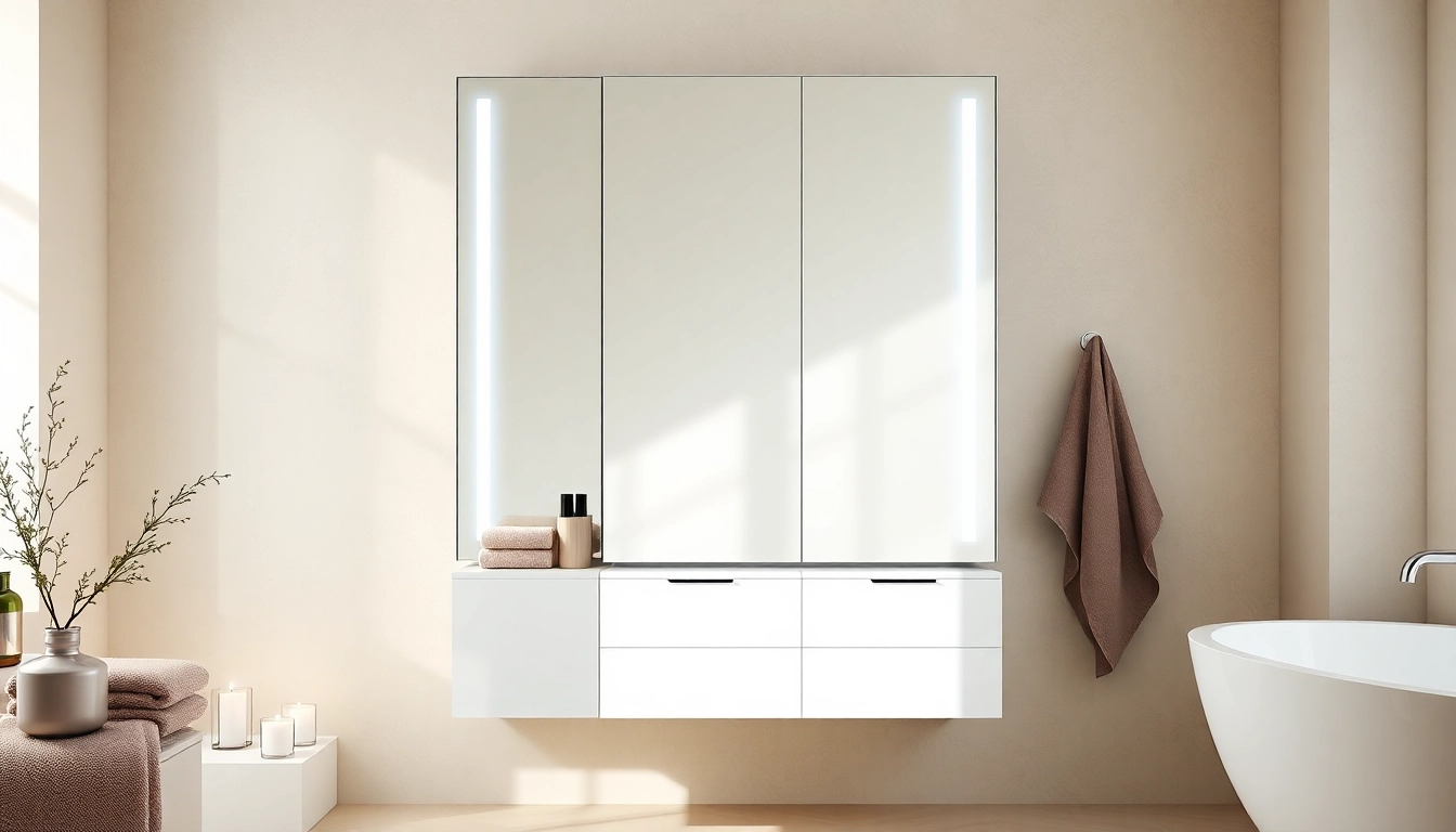 Stilvoller spiegelschrank led mit eleganten Details im modernen Badezimmer.