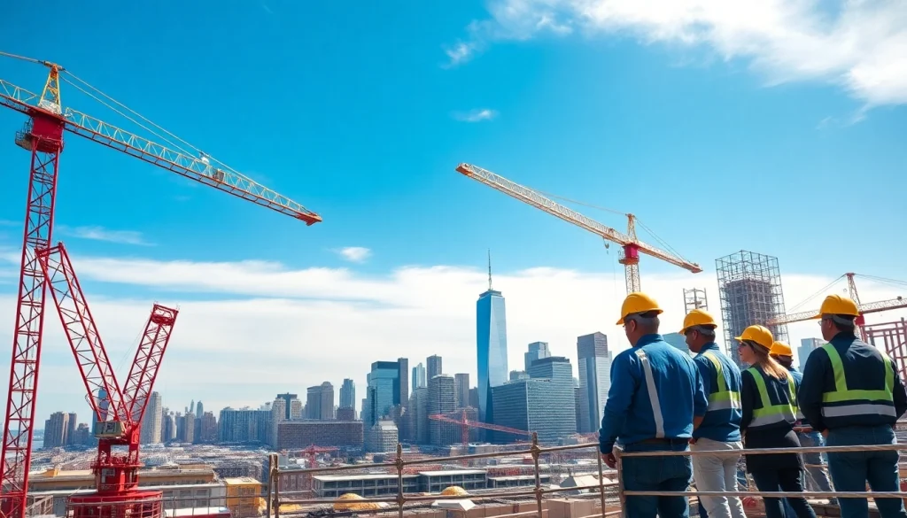 Showcasing New York City Commercial General Contractor workers on a vibrant construction site.
