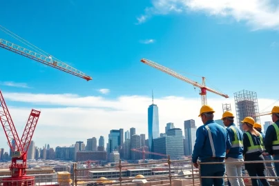 Showcasing New York City Commercial General Contractor workers on a vibrant construction site.