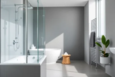 Erleben Sie die Eleganz von sonni sanitär GmbH mit einem modernen Badezimmerdesign und stilvollen Duschwänden.