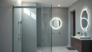 Découvrez une cabine de douche moderne sirhona fr combinée avec un miroir à LED.
