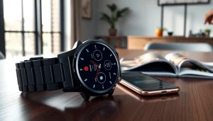 LC88 Smart Watch with HD display on a modern table showing fitness tracking capabilities.