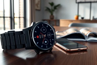 LC88 Smart Watch with HD display on a modern table showing fitness tracking capabilities.