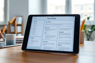 Engaging interface of a Resume Builder showcasing templates and tips for job seekers.