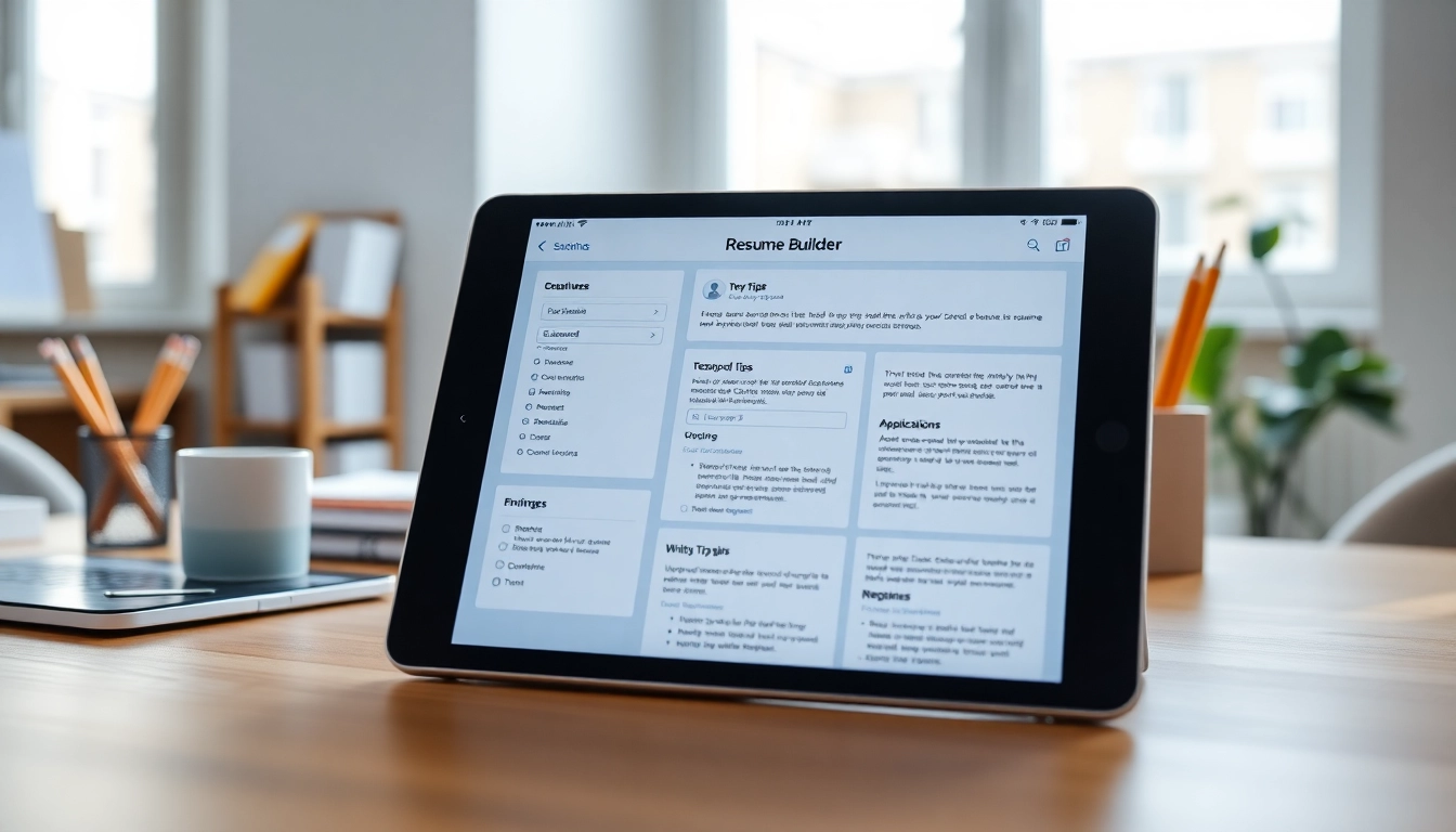 Engaging interface of a Resume Builder showcasing templates and tips for job seekers.