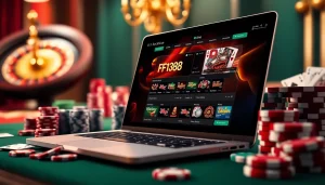 F168 players enjoying a thrilling online casino experience with poker chips and cards.