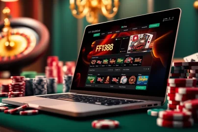 F168 players enjoying a thrilling online casino experience with poker chips and cards.