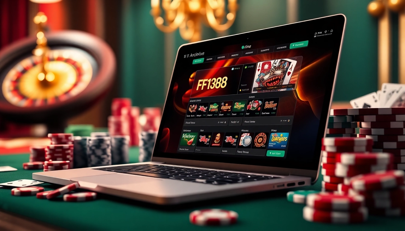 F168 players enjoying a thrilling online casino experience with poker chips and cards.