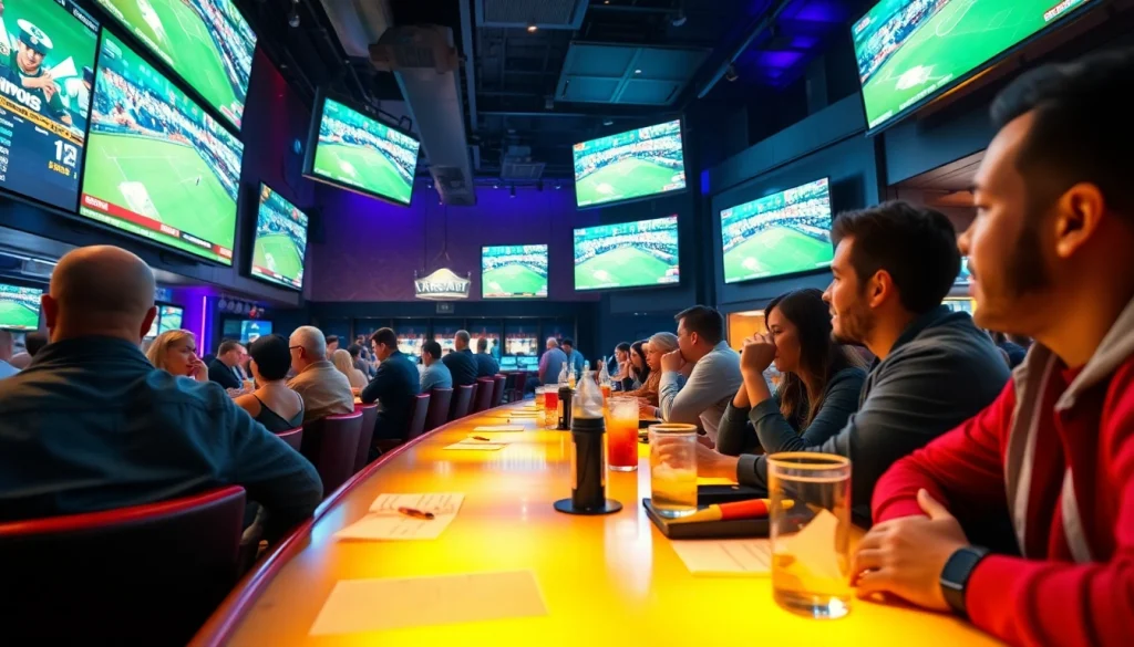Engage in online sports betting Oklahoma with a lively sports betting scene in a vibrant sports bar.