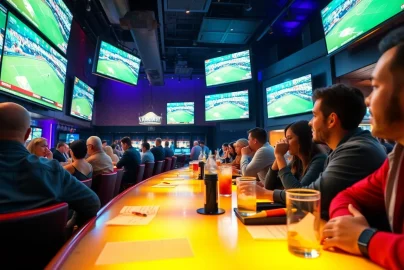 Engage in online sports betting Oklahoma with a lively sports betting scene in a vibrant sports bar.
