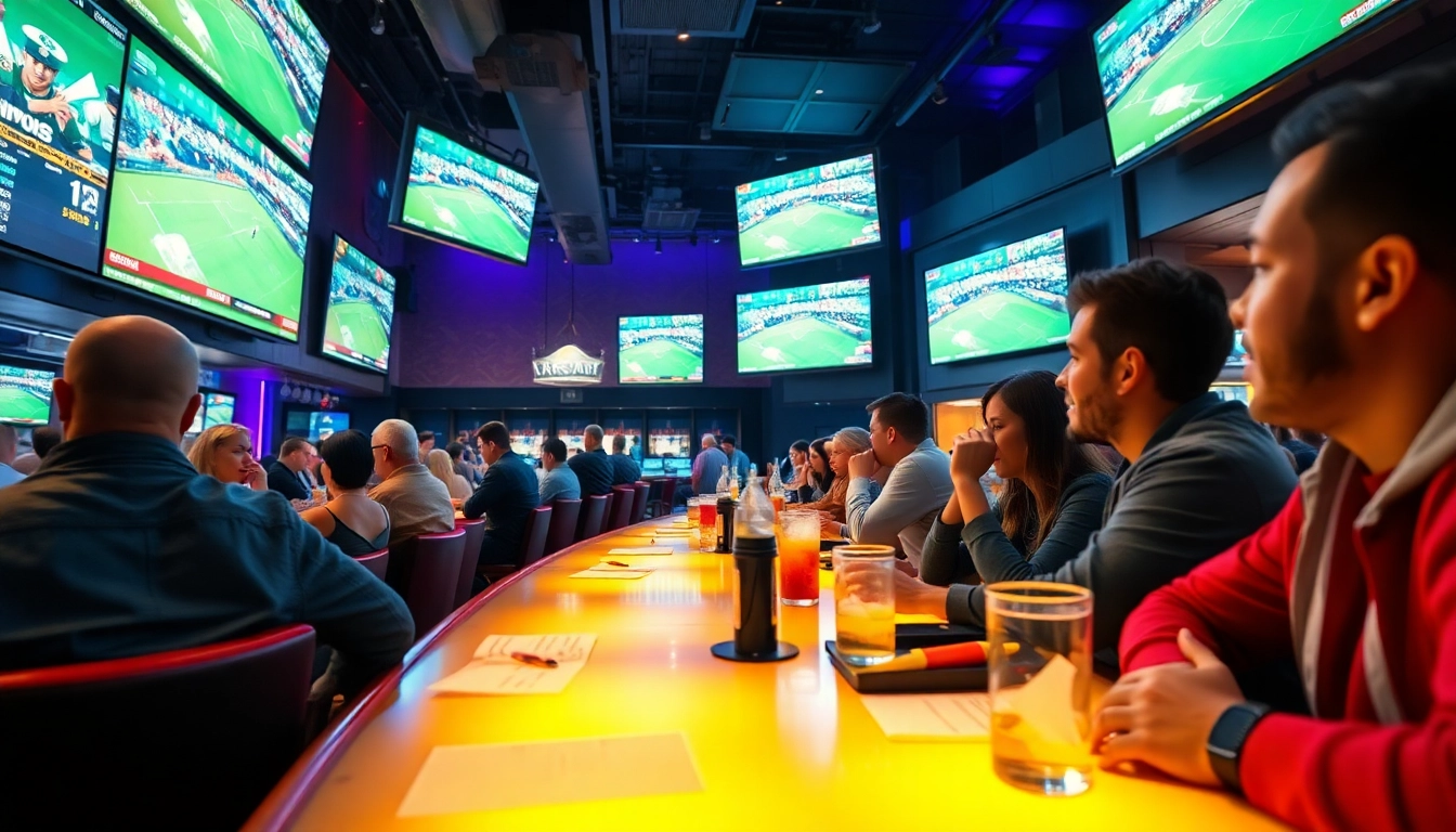 Engage in online sports betting Oklahoma with a lively sports betting scene in a vibrant sports bar.