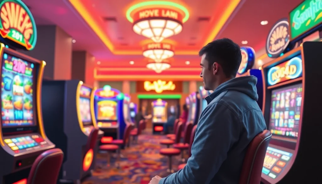 Kode4d slot gaming room filled with vibrant slot machines and exciting ambiance.