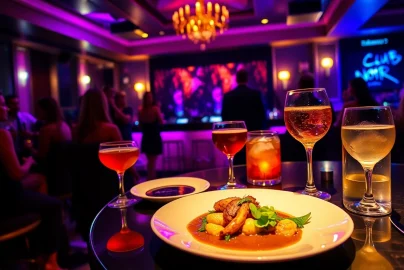 Dinner sxm at Club Noir: vibrant nightlife with gourmet meals and cocktails.