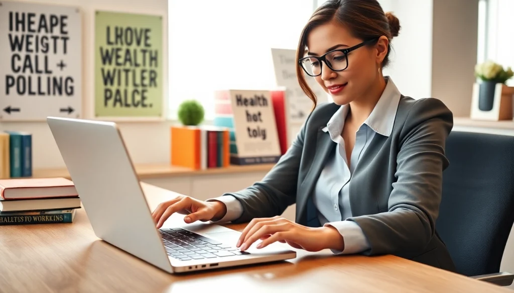 Using an ideal weight calculator on a laptop while surrounded by health books.