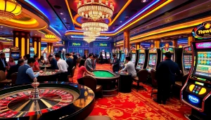 Experience excitement at 78win's vibrant casino scene with players enjoying various gambling activities.