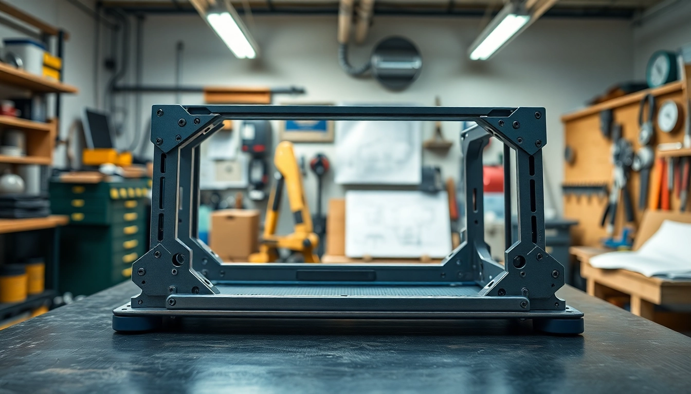 View of pf940v2 frame on a workshop table surrounded by tools and schematics.