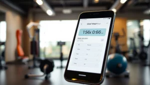 Calculate your healthy range using the ideal weight calculator displayed on a smartphone in a fitness studio.