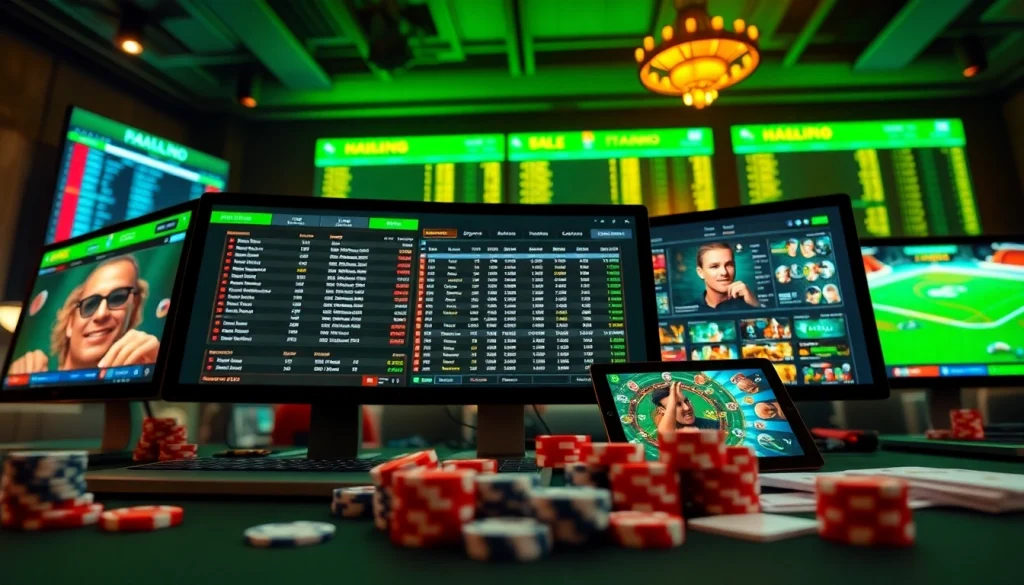 Dynamic online gambling scene highlighting nhà cái hm88 with sports betting and casino games.