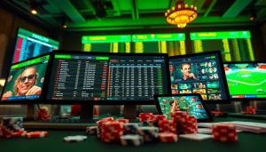 Dynamic online gambling scene highlighting nhà cái hm88 with sports betting and casino games.