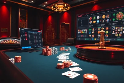 Experience the thrill of gambling at https://f8bet.partners/ with luxurious casino tables and vibrant poker chips.