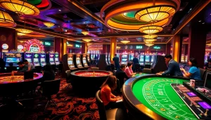 Players experience thrilling games at BK8 Casino with vibrant tables and slot machines.
