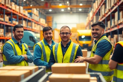 Streamlined logistics operations showcasing teamwork in a warehouse environment.