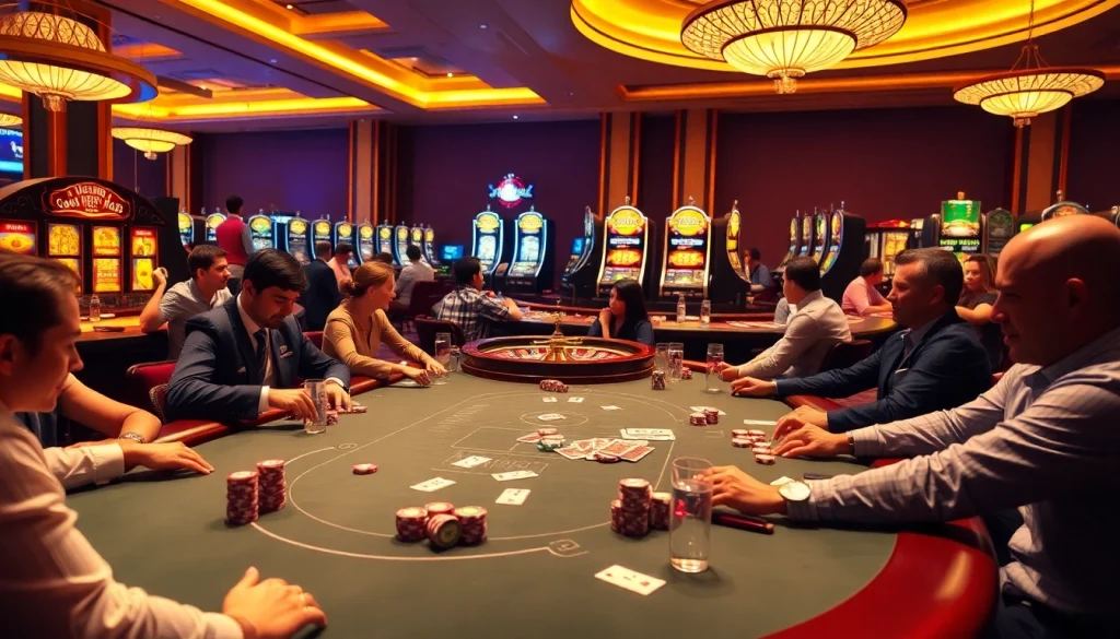 Gambling excitement at a poker table on https://jun88buzz.info/, featuring vibrant chips and colorful cards.