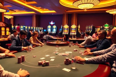 Gambling excitement at a poker table on https://jun88buzz.info/, featuring vibrant chips and colorful cards.