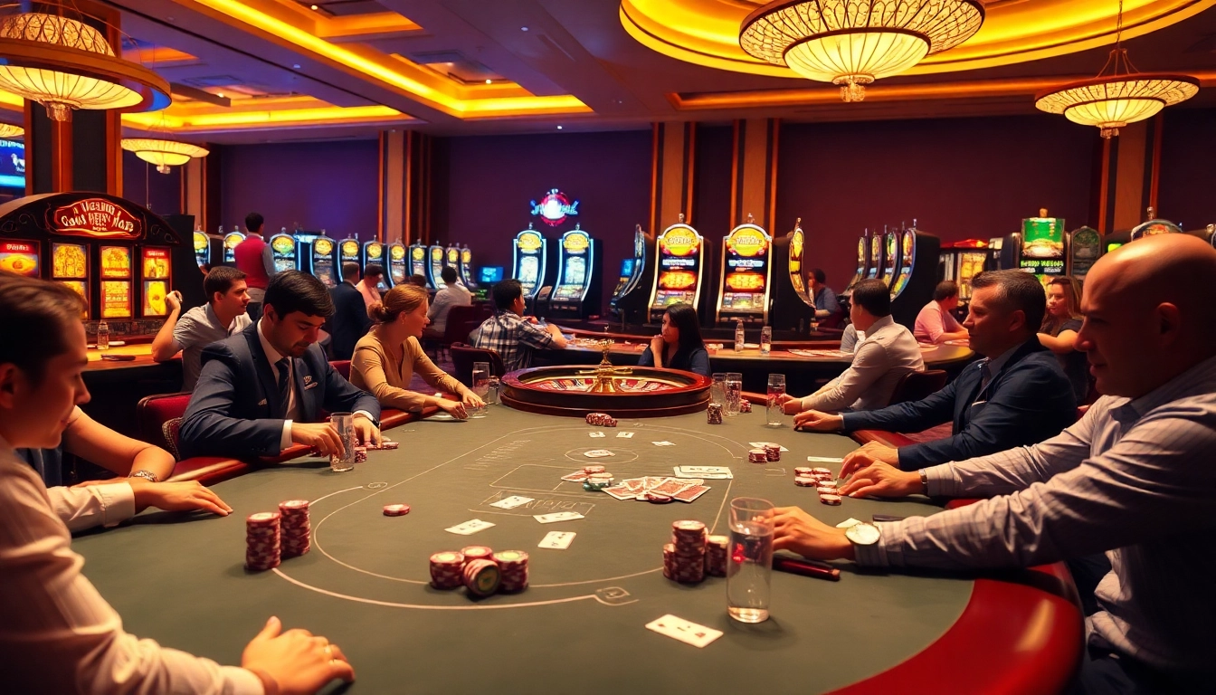 Gambling excitement at a poker table on https://jun88buzz.info/, featuring vibrant chips and colorful cards.