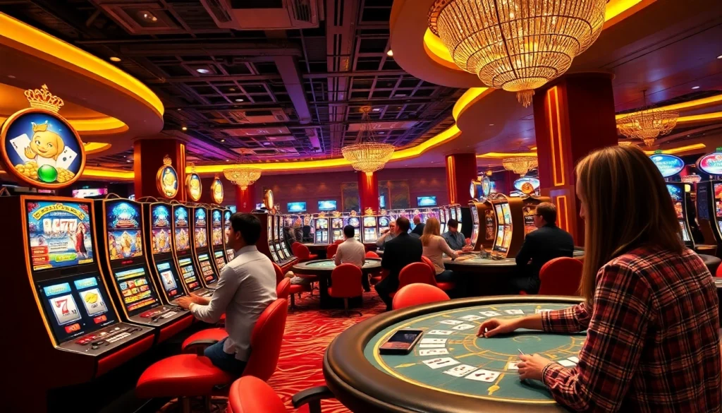 Experience vibrant gameplay at an online casino Canada with excited players and bright surroundings.