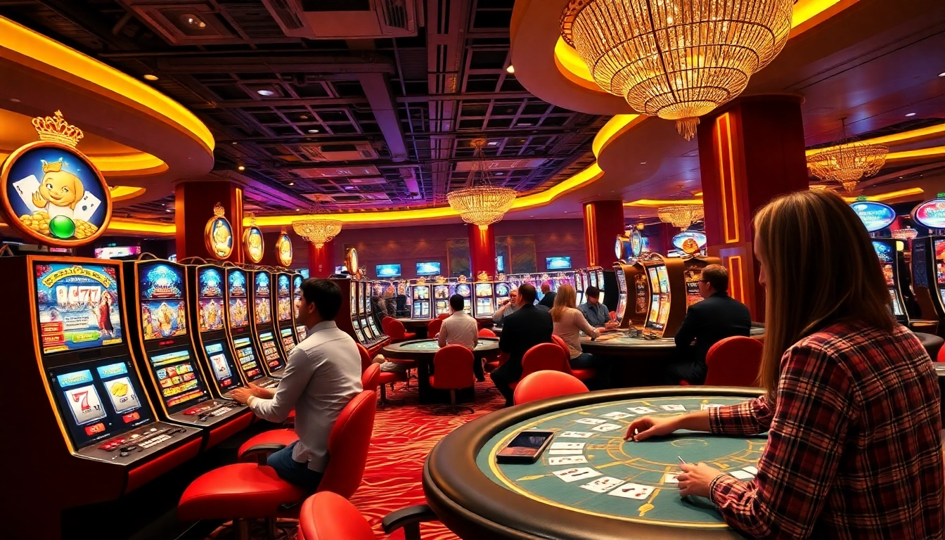 Experience vibrant gameplay at an online casino Canada with excited players and bright surroundings.