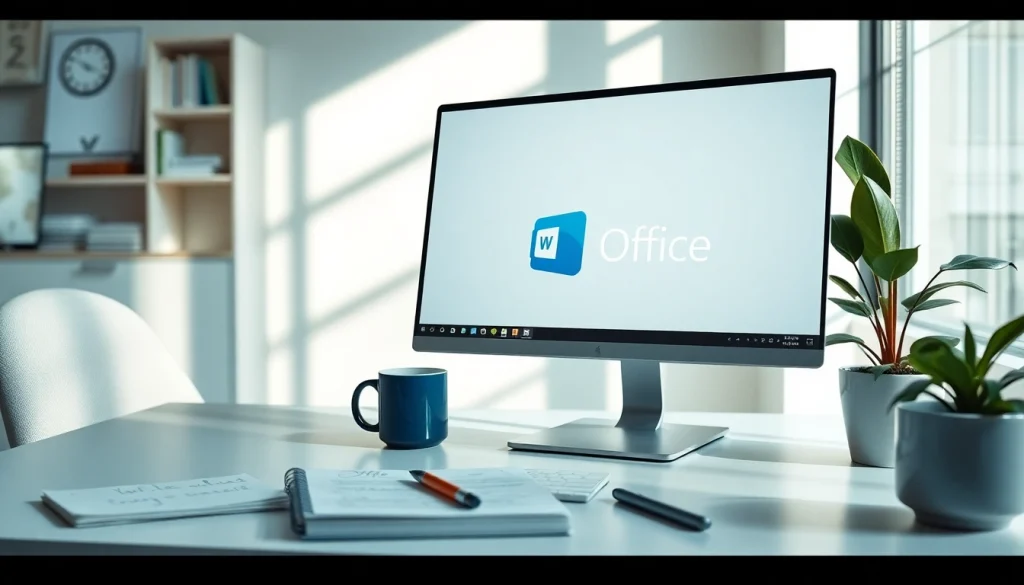 展示在一台时尚电脑上运行的 WPS Office 软件的专业工作区。