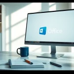 展示在一台时尚电脑上运行的 WPS Office 软件的专业工作区。