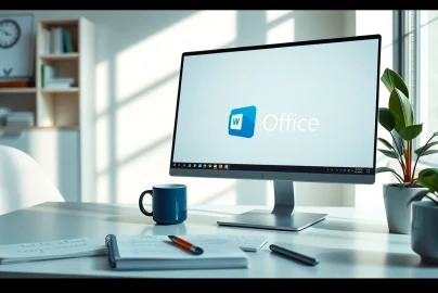 展示在一台时尚电脑上运行的 WPS Office 软件的专业工作区。