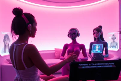 Engaging scene with the best NSFW AI chatbots in a modern digital environment, showcasing interactive technology.