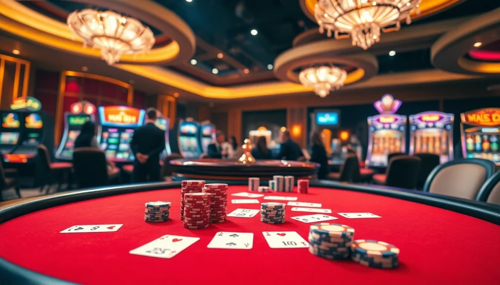 Experience thrilling gameplay with xin88 at a vibrant casino table featuring cards and chips.