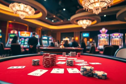 Experience thrilling gameplay with xin88 at a vibrant casino table featuring cards and chips.