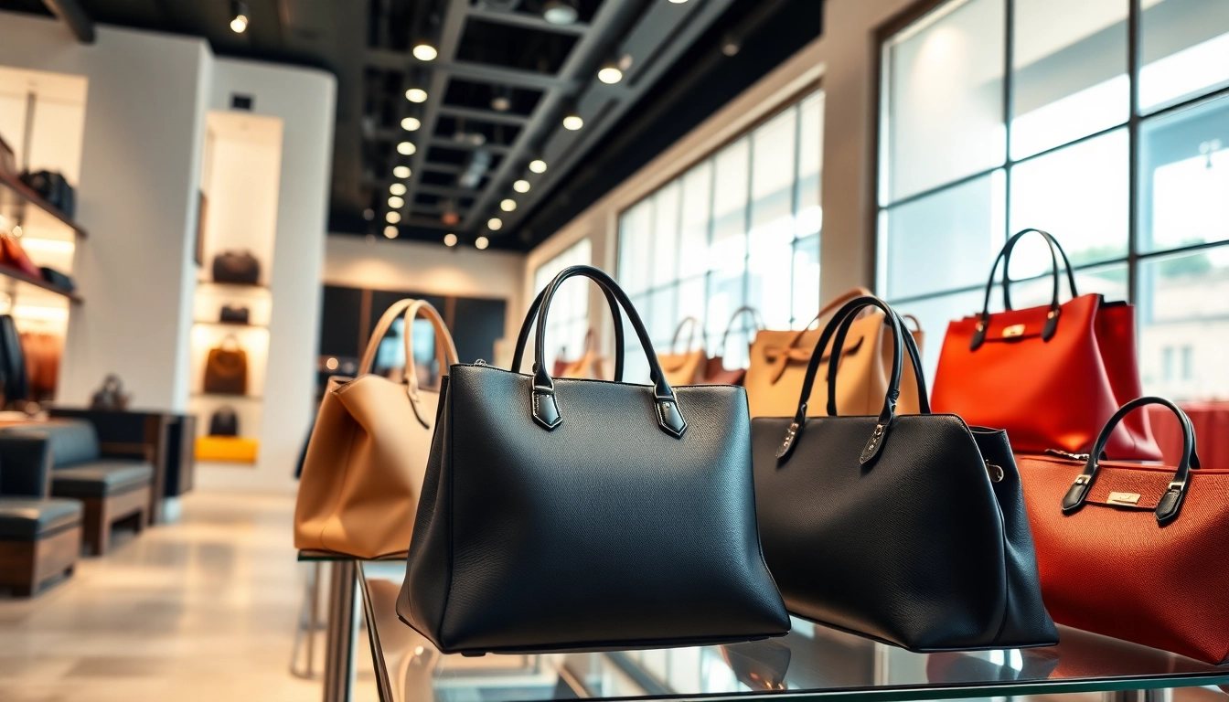 명품 이미테이션 가방들이 우아한 부티크에서 전시되고 있습니다.