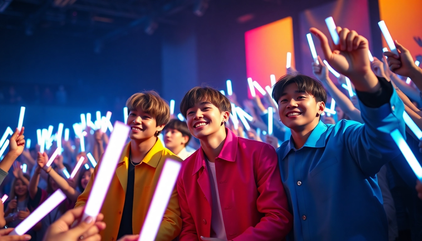 A vibrant BTS news concert scene showcasing members engaging with fans, radiating energy and excitement.