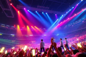 BTS news showcasing the band performing live, captivating fans with their energy.