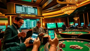 Exciting sbobet betting experience with players engaged in sports betting and casino games.