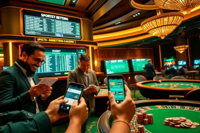 Exciting sbobet betting experience with players engaged in sports betting and casino games.