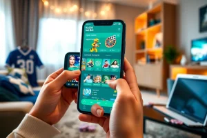 Tương tác với ứng dụng Ku3933 Net Bet trong một phòng khách ấm cúng, trình diễn các tùy chọn cược đầy màu sắc.