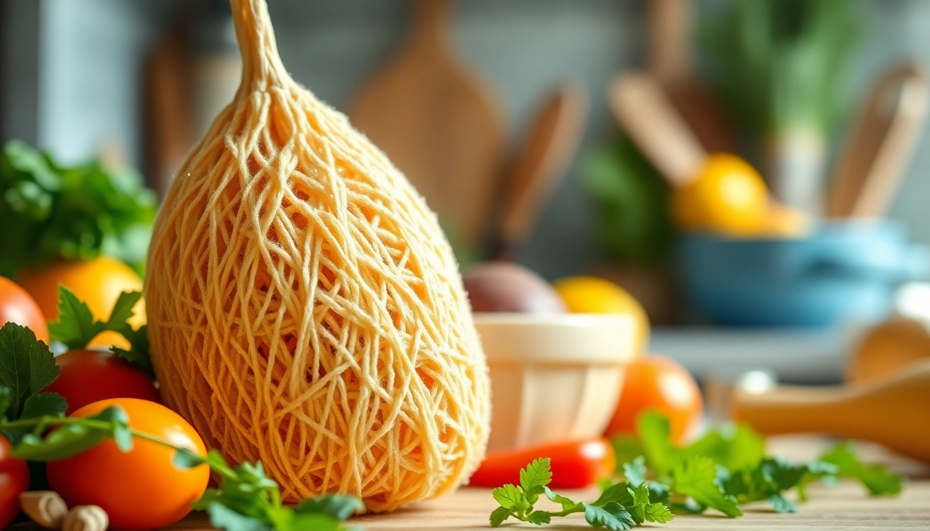 Explore kitchen loofah benefits in a fresh kitchen setting with vibrant colors and textures.